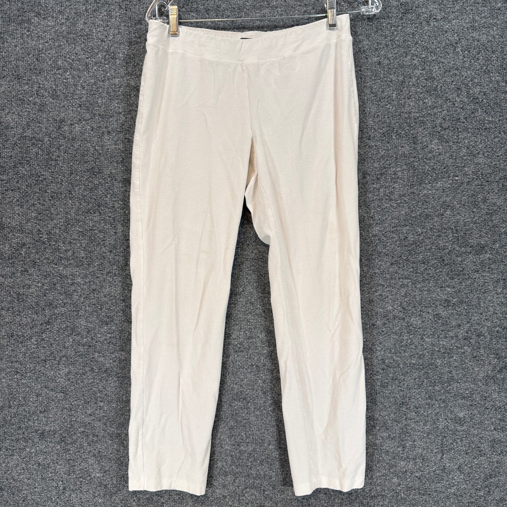 Eileen Fisher Pants Womens Small Cream Textured Stretch Slim Leg Casual Pull On